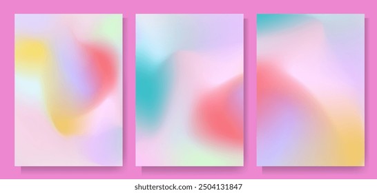 Soft blurred pastel gradient background template set for cover, poster, wallpaper, flyer, web design. Light pink pale yellow sky blue mint green coral red abstract color backdrop