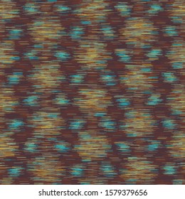 Soft Blurry Ikat Gradient Ombre Texture. Seamless Repeat Pattern. Abstract Space Dyed Blotched Dotty Melange Effect. Multicolored 70s Style. Heathered I Spiced Ikat Textile Line Cloth. Vector EPS 10
