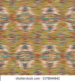 Soft Blurry Ikat Ombre Texture. Seamless Repeat Pattern. Abstract Medieval Tapestry Effect. Space Dyed Blotched Melange. Multicolored Heathered Spliced Ikat Textile. All Over Print. Vector EPS 10