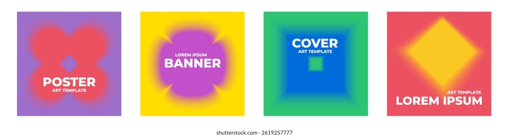 Soft blurry shape background collection. Set of trendy gradient posters with cool smooth motion effect. Squared cover template