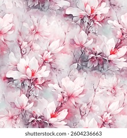 Soft Blush Magnolia Watercolor Pattern