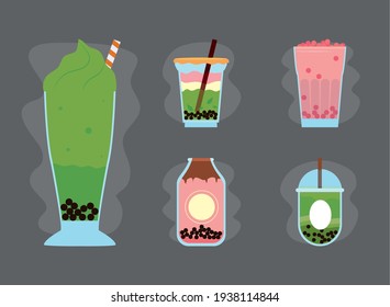 soft boba drinks icon set