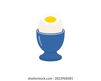Soft Boiled Egg in Blue Ceramic Egg Cup Isolated on White Background Vector Art