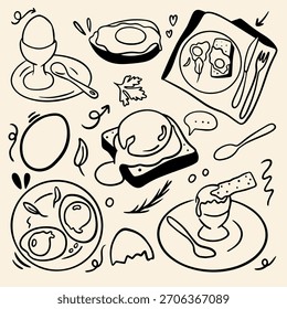 Conjunto de doodle de ovo cozido macio