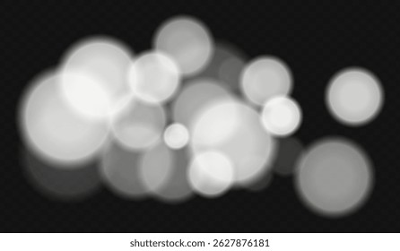 Efecto bokeh suave con Grandes círculos borrosos sobre fondo transparente. Superposición de Vector sutil y elegante para diseños digitales minimalistas, abstractos o decorativos.