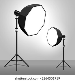 Soft box reflectors. Photo flash equipment. Vector illustration. Spotlight softbox.