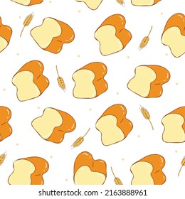 Soft bread and wheat grains, seamless pattern vector illustration.