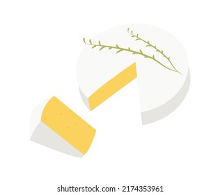 Soft brie cheese and slice. Vector Soft brie cheese in flat style isolated on white background. Element for web, game and advertising