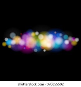 Soft Bright Abstract Bokeh Background ,Bright Colored Defocused Lights on Black Background, Defocused Lights,  Vector Illustration