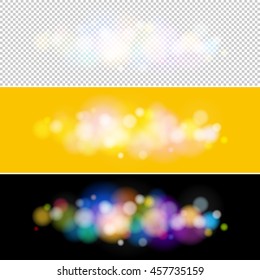 Soft Bright Abstract Bokeh Background ,Bright Colored Lights on Black and Yellow Backgrounds, Defocused Lights, Lights Isolated, Vector Illustration