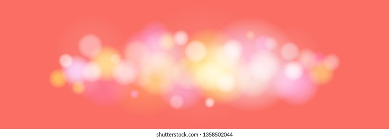 Soft Bright Abstract Bokeh Banner , Colored Lights on Coral Color Background, Defocused Lights Isolated, Vector Illustration