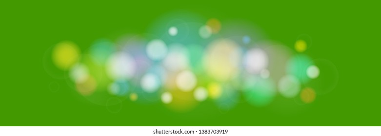 Soft Bright Abstract Bokeh Banner , Colored Lights on Green Background, Defocused Lights Isolated, Vector Illustration