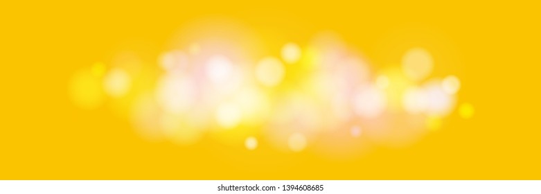 Soft Bright Abstract Bokeh Banner , Colored Lights on Yellow Background, Defocused Lights Isolated, Vector Illustration