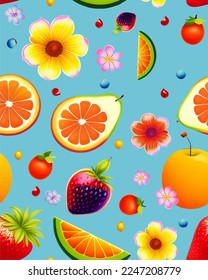 Soft and bright color background cute delicious realistic fun vector fruits joy of fruits, floral botanic elements, flowers blossom fruit peach banana watermelon strawberry, decorative home decor 