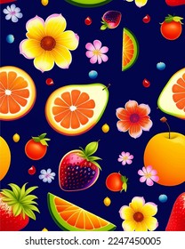 Soft and bright color background cute delicious realistic fun vector fruits joy of fruits, floral botanic elements, flowers blossom fruit peach banana watermelon strawberry, decorative home decor 