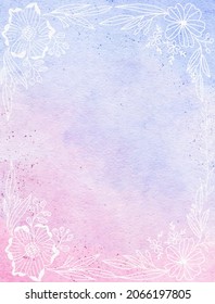 soft bright frame watercolor background with line art floral