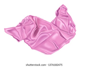Soft brilliant fabric with folds and waves, pleasant colors. Realistic vector illustration. Luxury drapery.