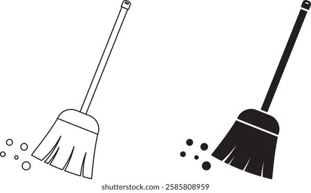 soft broom sweeping icon set