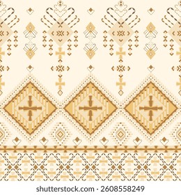 Soft brown Aztec ethnic seamless pattern. Native fabric carpet mandala ornament boho Native American chevron textile decoration. Vector pattern. Geometric Native American style, Navajo style. 