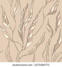 Soft brown pattern with large long leaves. 