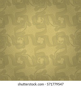 Soft brown, yellow beige geometric seamless pattern in ritual lines style. Plain mosaic repeatable backdrop. Vector background.