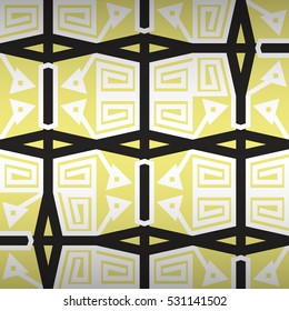 Soft brown, yellow geometric seamless pattern background in ancient style. Classic tracery. Bright, graphical design for game, carpet, surface or other purpose. Equable medley repeatable backdrop.