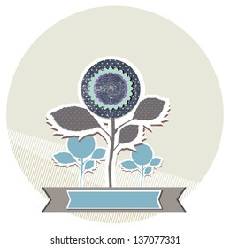 Soft browns and blue flowers with grunge vector design