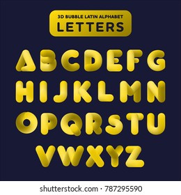 Soft bubble 3D alphabet on a dark background. Vector isolated letters. Yellow letters.