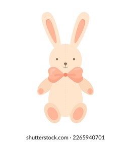 Soft bunny toy. Flat vector illustration of a stuffed rabbit on a white background