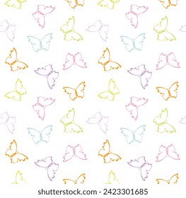 soft butterfly seamless pattern  lilac green orange 