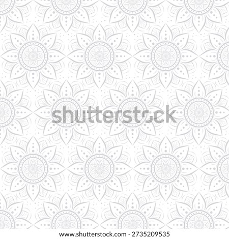 A soft and calming Ramadan-inspired seamless Islamic floral mandala pattern designed with light neutral tones. Perfect for Ramadan backgrounds, Eid decorations, Islamic wallpapers, textile prints, packaging, greeting cards, digital designs, and spiritual Muslim-themed creative projects.