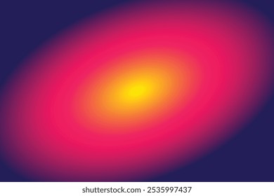 Luz centrada macia do sol com reflexos de lente na vinheta amarela gradiente a roxa. Plano de fundo borrado com gradiente de cor moderno borrado. ilustração vetorial.