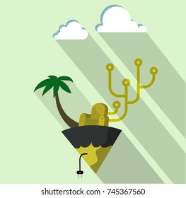 A soft chair from which the circuit grows, stands on a piece of ground.Vector illustration.