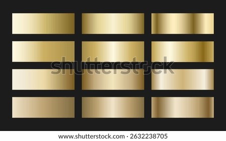 Soft champagne gold gradient swatches collection. Light metallic textures with polished foil shine and satin smooth transitions. Elegant palette for premium and sophisticated designs