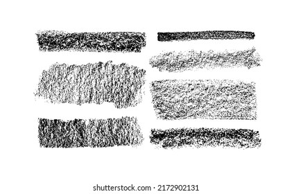 Soft charcoal bold smears, wide brush stroke shapes. Hand drawn scribble sketch banners. Charcoal pencil sketch with noise texture. Abstract simple drawing isolated on white. Graphite smears