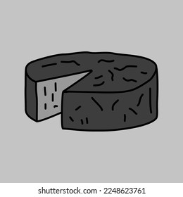 Soft cheese with mold isolated grayscale icon. Farm animal sign. Graph symbol for your web site design, logo, app, UI. Vector illustration