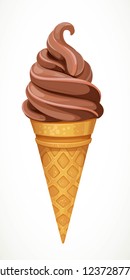 Soft chocolate ice cream in cone isolated on a white background