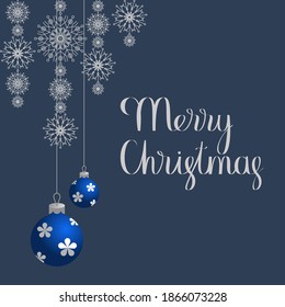 Soft Christmas card includes toys for fir tree hanging from up the picture and pattern of grey mandalas on white background