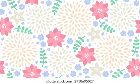Padrão suave floral de Natal sem emenda com flores de pastel Ramos folhosos e estouros decorativos de pétalas no fundo branco Ilustração de vetor