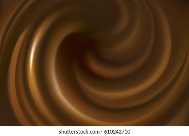 Soft circular mixed curvy eddy rippled fond. Yummy volute fluid. Melt sweet choco surface with space for text on deep sepia chestnut color