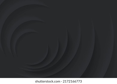 Soft, clear and simple futuristic neumorphism shape elements design. Minimalistic black background. Abstract 3D circle papercut layer wallpaper. Vector background for banner, poster, flyer, card