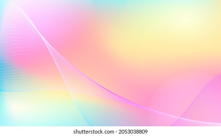Soft cloud background in pastel colorful gradation with wavy lines. Abstract blurred gradient pastel color palette. Modern texture decorative elements with gradient and freedom style. Vector