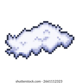 Soft cloud sky objects pixel game 8 bit styled colorful cartoon illustration isolated on white background.