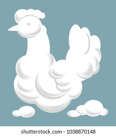 Soft clouds in shape of big rooster in clear sky