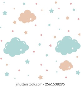 Soft Clouds Stars Pastel Pattern