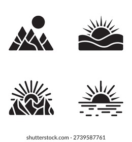 Soft cloudy sunrise silhouette icon for calm seasonal weather