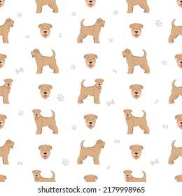 Soft coated Wheaten Terrier seamless pattern. Different poses, coat colors set.  Vector illustration