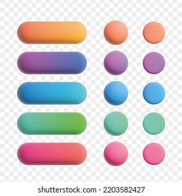 Soft color 3d buttons set. Gradient shapes with shadows