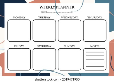 Soft Color Abstract Weekly Planner Vector Printable