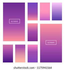 Soft color backgrounds set. Modern screen vector design for mobile app. Blueberry, violet, purple, rose, pink, blue abstract soft color gradients collection.